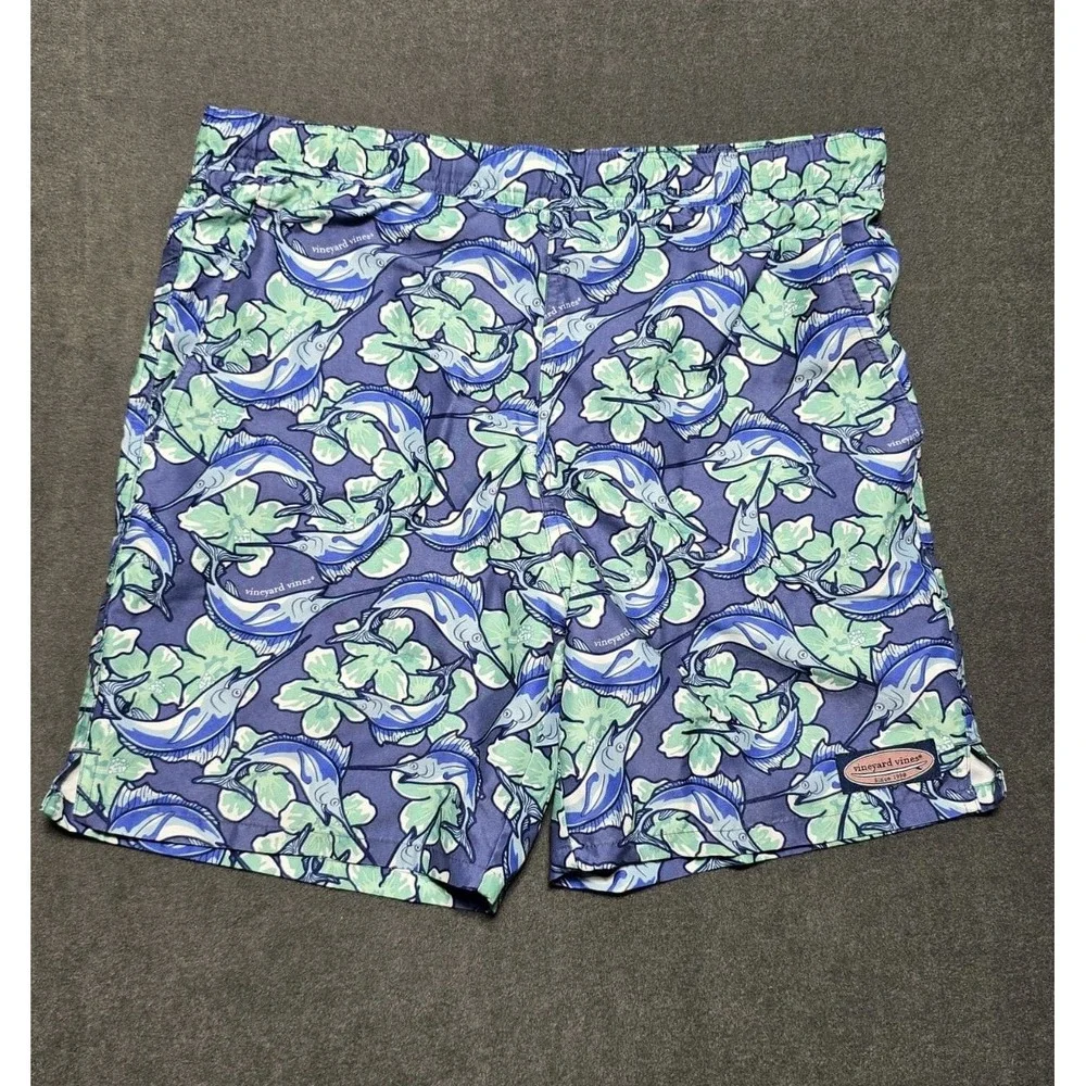 Vineyard Vines Men's Swordfish Swim Trunks Size Lg Colorful Lined Beach Travel